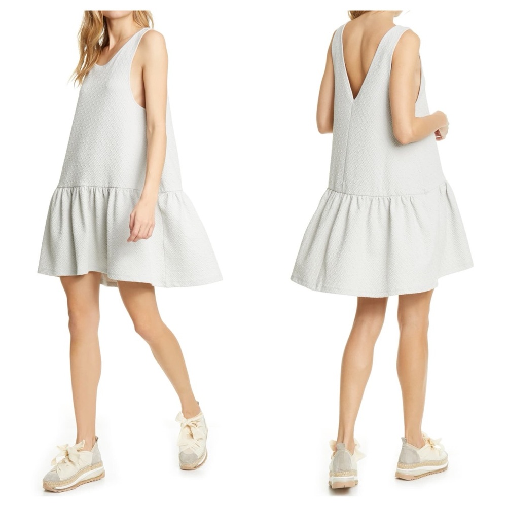 Free People White Textured Scoop V-Back Drop-Waist Mini Dress